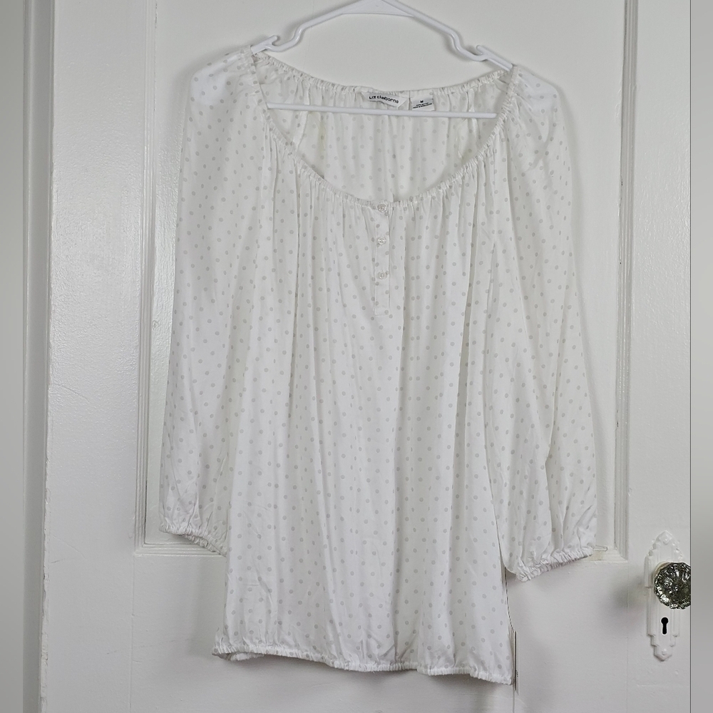 NWT Liz Claiborne Polka Dot Peasant Blouse Size M